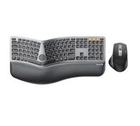 ProtoArc EKM01 Plus Tastiera Ergonomica Mouse Wireless Bluetooth Ergo Keyboard Mouse Combo, Imbottito Palm Rest, Split Design, Ricaricabile, Compatibile per Windows, Mac OS, Grigio e Nero