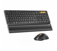 ProtoArc KM60 Tastiera e Mouse Wireless Bluetooth, Ricaricabile | Full-size con Poggiapolsi, Italiano QWERTY, 2,4 GHz + 2*Bluetooth, per Laptop, Mac, Windows - Nero