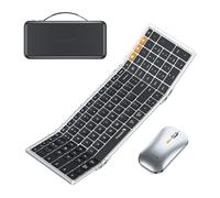 ProtoArc - Tastiera e mouse pieghevoli, XKM01 True Full Size Pieghevole Tastiera Mouse Combo per lavoro e viaggi, 2.4G+Dual Bluetooth Portatile Mouse Tastiera per Laptop iPad Tablet, Nero Argento