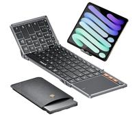 ProtoArc Tastiera pieghevole con touchpad, XK01 TP, tastiera portatile pieghevole, tasti full size, grande trackpad, tastiere da viaggio Bluetooth per iPad, laptop, PC, tablet, colore nero e grigio