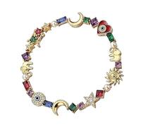 Protoence Bracciale Charm Catena lucida in lega con cristalli a stella | Bracciale vintage con charm sole per Mamma Fidanzata Donna Casa Viaggio Quotidiano Matrimonio Appuntamento Festa Compleanno