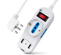 ProTool Multipresa Ciabatta Elettrica 5 posti, 2 prese bivalenti 2P+T 10/16A bipasso + 1 presa polivalente 10/16A bipasso/Schuko + 2 USB (5 V, max 2,1 A), cavo 1.5 m spina 16A 2P+T, colore bianco
