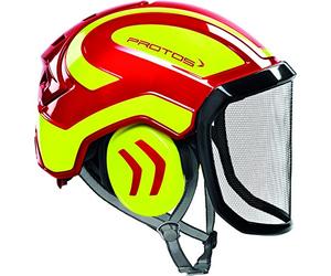 Protos casco di sicurezza integrale arborist protezione dell'udito, caratteristiche: visiera fine, colore: rosso/giallo