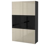ProTuning BESTÅ Combinazione di mobili con ante in vetro, nero-marrone/Selsviken lucido/beige vetro trasparente, 120x42x193 cm