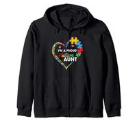 Proud Autism Aunt Heart Puzzle Piece Awareness Support Felpa con Cappuccio