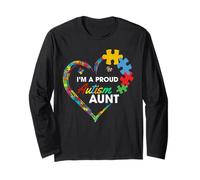 Proud Autism Aunt Heart Puzzle Piece Awareness Support Maglia a Manica