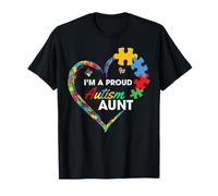 Proud Autism Aunt Heart Puzzle Piece Awareness Support Maglietta