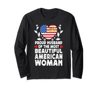 Proud Husband of Beautiful American Wife America Flag Maglia a Manica