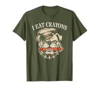 Proud I Eat Crayons Bulldog Eater Veterani Famiglia Militare Maglietta