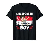 Proud Singaporean Boy Son Dab Pose Singapore Flag Maglietta