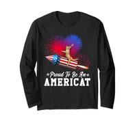 Proud To Be An Americat Cat 4th of July Firework Patriotic Maglia a Manica