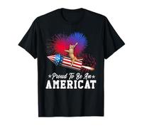 Proud To Be An Americat Cat 4th of July Firework Patriotic Maglietta