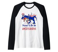 Proud To Be An Amerisaurus Dinosaur T Rex 4th of July Maglia con Maniche Raglan