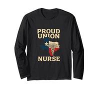 Proud Union Nurse Texas Flag RN Labor Rights Design Maglia a Manica