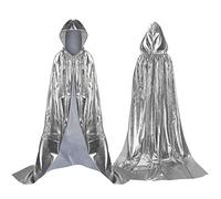 Proumhang Argenteo Mantello con Cappuccio Lungo Unisex Halloween Carnevale Natale Capo Masquerade Costume 110 cm