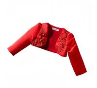 Proumhang Bambini Ragazze Shrug Cardigan Giacca Cover Up,Maniche Lunghe Fiore Raso Aperto Davanti Scialle Bolero,Matrimonio,Damigella d'Onore,Festa di Compleanno,Principessa Rosso 110