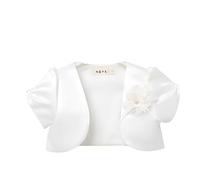 Proumhang Cardigan Bolero Shrug da Bambina Cardigan a Maniche Corte in Raso Scialle Principessa Outwear Cappello da Sposa Piccolo Cappotto per Le Bambine 3-10 Anni Bianco 130