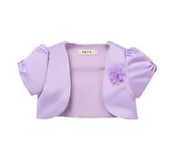 Proumhang Cardigan Bolero Shrug da Bambina Cardigan a Maniche Corte in Raso Scialle Principessa Outwear Cappello da Sposa Piccolo Cappotto per Le Bambine 3-10 Anni Viola 140