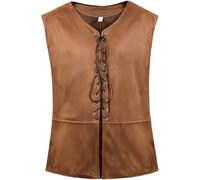 Proumhang Gilet Uomo Steampunk Gotico Pirata - Gilet Rinascimentale Senza Maniche con Collo Aperto e Lacci Regolabili per Costumi Medievali, Feste Vittoriane e Eventi a Tema Marrone Chiaro L