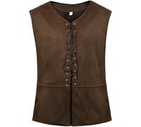 Proumhang Gilet Uomo Steampunk Gotico Pirata - Gilet Rinascimentale Senza Maniche con Collo Aperto e Lacci Regolabili per Costumi Medievali, Feste Vittoriane e Eventi a Tema Marrone Scuro L