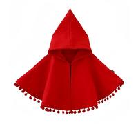 Proumhang Mantello con cappuccio per bambini,Inverno caldo cotone Poncho,Bambini rossi Capo Poncho Cappotto,Tassel Hoodies Snowsuit,Cappotto all'aperto per bambini e bambine 90