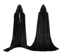 Proumhang Nero Mantello con Cappuccio Lungo in Velluto Costume di Halloween Carnevale Natale Capo Masquerade
