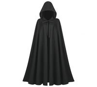 Proumhang Nero Mantello Vintage Halloween - Tunica con Cappuccio Rinascimento, Cappotto Medievale con Fori per le Braccia, Accessorio Gotico per Cosplay, Costume da Strega o Mago per Adulti,130cm