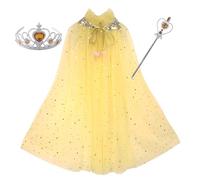 Proumhang Set di Costumi da Principessa 3pcs,Mantello Colorato con Corona di Bacchetta,Principessa Fancy Dress Halloween Costume Scintillante Paillettes Tulle Giallo L