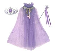 Proumhang Set di Costumi da Principessa 3pcs,Mantello Colorato con Corona di Bacchetta,Principessa Fancy Dress Halloween Costume Scintillante Paillettes Tulle Viola M