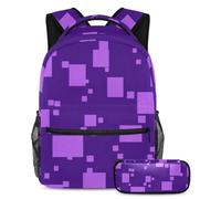 Prova comfort e durata con questo set di 2 zaini per ragazzi e ragazze, motivo geometrico quadrato viola, Multicolore, B:29.4x20x40cm P:19x7.5x3.8cm, Zaini Daypack
