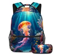 Prova la perfetta miscela di funzionalità e stile con il nostro set di 2 zaini, zaino di grande capacità con astuccio, ideale per ragazzi, ragazze e adolescenti, graziose meduse, Multicolore,