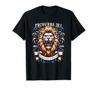 Proverbi 28:1 Verso della Bibbia Ispirazione Bold as a Lion Design Maglietta