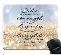 Proverbs 31:25,Bible Verse Gold Sparkles Glitter Pattern Personality Desings Tappetino per Mouse Antipolvere Tappetini Mouse Durevole Mousemat per Ufficio Pc Casa 25X30Cm