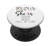 Proverbs 31 She is Strong Fierce Brave Full Fire Christian PopSockets PopGrip Adesivo