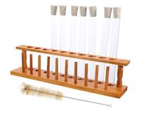 Provette in Vetro con Tappo Set, Supporto in Legno | Struttura a 10 Fori, Vetro e Legno con Gomma, per Laboratori e Scuole, Alta Trasparenza