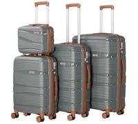 PROVITERA Set 3 + 1 Valigie con Rivestimento Rigido in Polipropilene Ultra Resistente, Trolley e Beauty Case con Maniglia Telescopica e Chiusura con Combinazione, Valigia Design Aerodinamico, Grigio