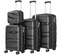 PROVITERA Set 3 + 1 Valigie con Rivestimento Rigido in Polipropilene Ultra Resistente, Trolley e Beauty Case con Maniglia Telescopica e Chiusura con Combinazione, Valigia Design Aerodinamico, Nero