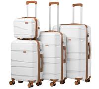 PROVITERA Set 3 + 1 Valigie con Rivestimento Rigido in Polipropilene Ultra Resistente, Trolley e Beauty Case con Maniglia Telescopica e Chiusura con Combinazione, Valigia Design Aerodinamico, Bianco