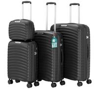 PROVITERA Set 4 Valigie Rigide con Beauty Case in Polipropilene Ultra Resistente agli Urti, Trolley Manico Telescopico e Ruote Easy Roll, Serratura Codice Rinforzata e Design Moderno (Nero)
