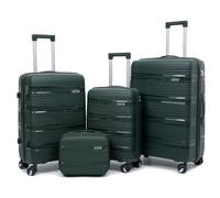 PROVITERA Set 4 Valigie Rigide con Beauty Case in Polipropilene Ultra Resistente agli Urti, Trolley Manico Telescopico e Ruote Easy Roll, Serratura Codice Rinforzata e Design Moderno (Verde Metal)