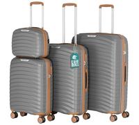 PROVITERA Set 4 Valigie Rigide con Beauty Case in Polipropilene Ultra Resistente agli Urti, Trolley Manico Telescopico e Ruote Easy Roll, Serratura Codice Rinforzata e Design Moderno (Grigio)
