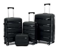 PROVITERA Set 4 Valigie Rigide con Beauty Case in Polipropilene Ultra Resistente agli Urti, Trolley Manico Telescopico e Ruote Easy Roll, Serratura Codice Rinforzata e Design Moderno (Nero Metal)