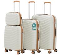 PROVITERA Set 4 Valigie Rigide con Beauty Case in Polipropilene Ultra Resistente agli Urti, Trolley Manico Telescopico e Ruote Easy Roll, Serratura Codice Rinforzata e Design Moderno (Bianco Perla)