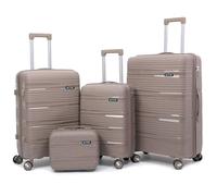 PROVITERA Set 4 Valigie Rigide con Beauty Case in Polipropilene Ultra Resistente agli Urti, Trolley Manico Telescopico e Ruote Easy Roll, Serratura Codice Rinforzata e Design Moderno (Tortora Metal)
