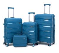PROVITERA Set 4 Valigie Rigide con Beauty Case in Polipropilene Ultra Resistente agli Urti, Trolley Manico Telescopico e Ruote Easy Roll, Serratura Codice Rinforzata e Design Moderno (Blu Metal)