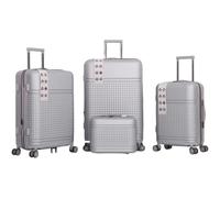 PROVITERA Set 4 Valigie Rigide in ABS con Beauty Case, Valigia con Manico Telescopico e Ruote Easy Roll, Trolley con Lucchetto e Serratura a Codice, Bagaglio a Mano Design Moderno (Silver)