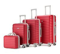PROVITERA Set 4 Valigie Rigide in ABS con Beauty Case, Valigia con Manico Telescopico e Ruote Easy Roll, Trolley con Lucchetto e Serratura a Codice, Bagaglio a Mano Design Moderno (Bordeaux)
