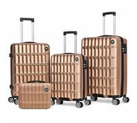PROVITERA Set 4 Valigie Rigide in ABS con Beauty Case, Valigia con Manico Telescopico e Ruote Easy Roll, Trolley con Lucchetto e Serratura a Codice, Bagaglio a Mano Design Moderno (Oro)