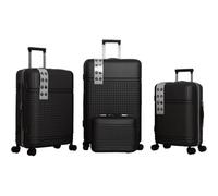 PROVITERA Set 4 Valigie Rigide in ABS con Beauty Case, Valigia con Manico Telescopico e Ruote Easy Roll, Trolley con Lucchetto e Serratura a Codice, Bagaglio a Mano Design Moderno (Black)