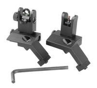 ProWildGear Aluminum Alloy 45 Degree Angled BUIS Front and Rear Flip Up Rapid Transition Backup Iron Sight For Rifle Scope Tactical(Black with fiber optic)